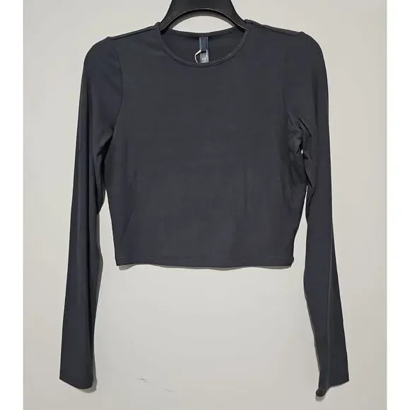 NWT Skims Soft Lounge Ribbed Crop Top Womens Small Graphite Long Sleeve - Picture 2 of 8